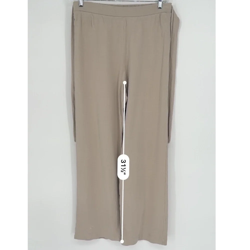 ZARA Wide Leg Belted Cotton Blend Pants Beige XL Casual Resortwear Travel 97-42